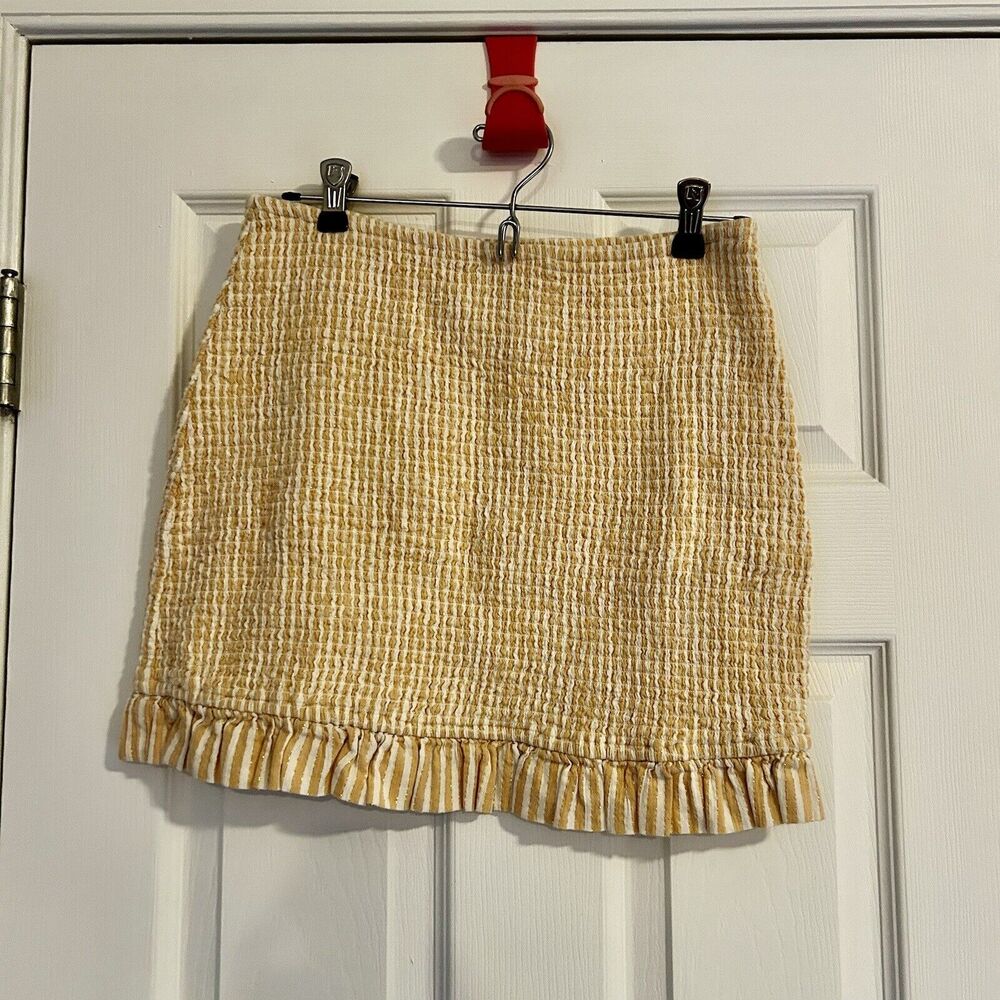 Privacy Please Mini Skirt Yellow White Stripes Women's Medium Woodbridge Glitter